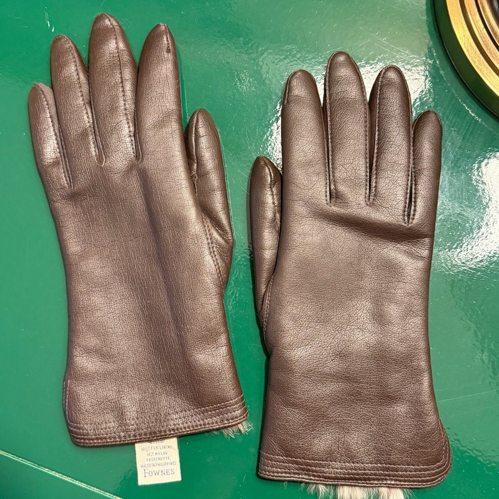 Fownes brown vintage fur-lined leather gloves